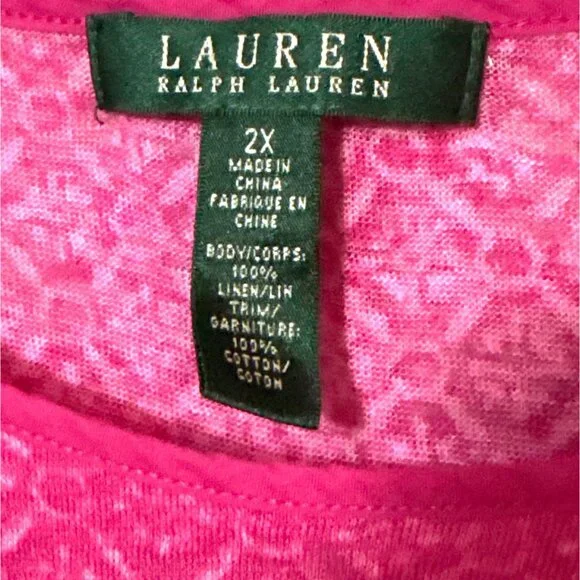 Lauren Ralph Lauren Womens Pink Linen Blend Top Size 2X Short Sleeve Scoop Neck - Picture 2 of 5
